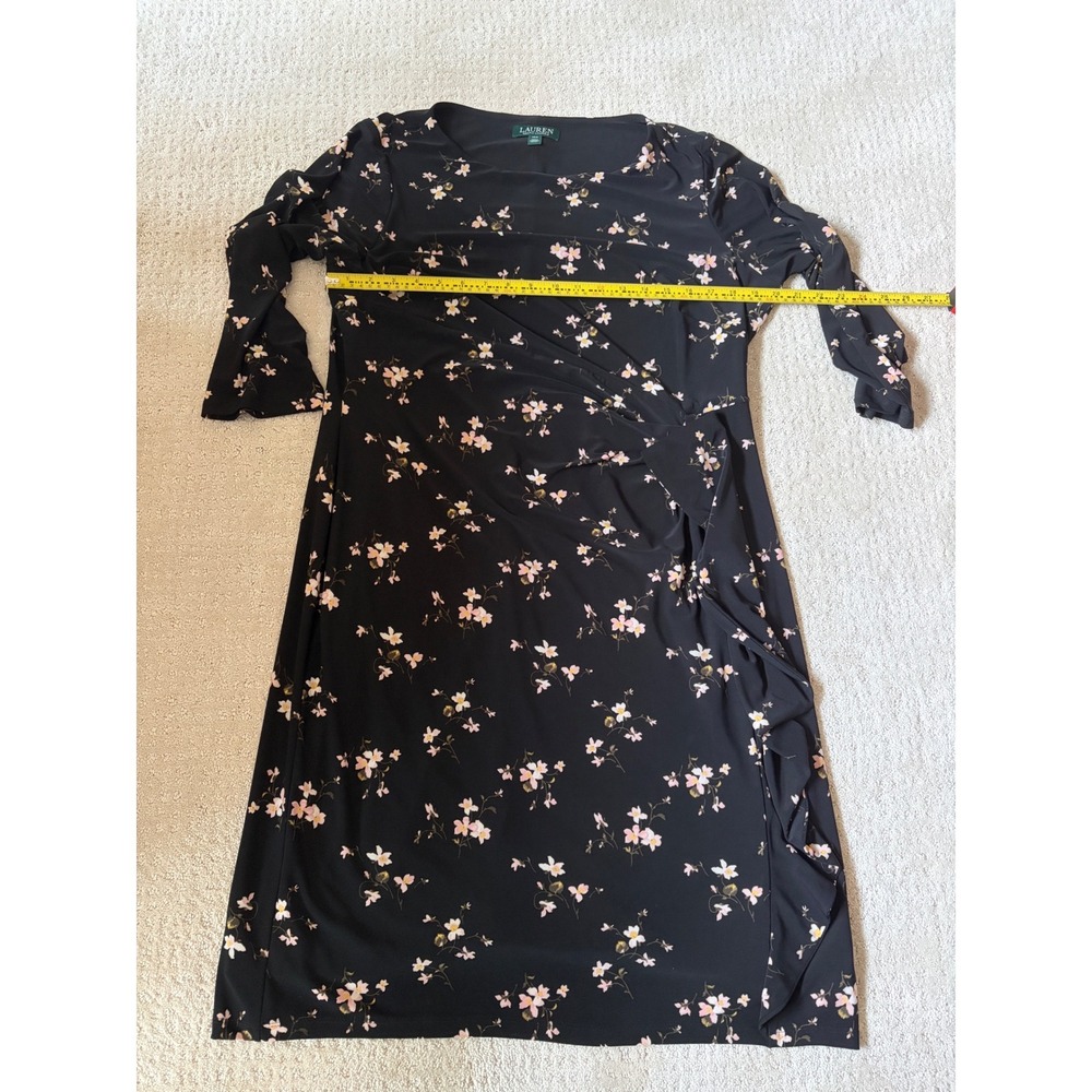 Lauren Ralph Lauren Black Floral Ruffle Faux Wrap Jersey Midi Dress 14W